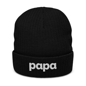 Papa ribbed knit beanie