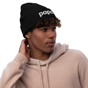 Papa ribbed knit beanie