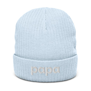 Papa ribbed knit beanie