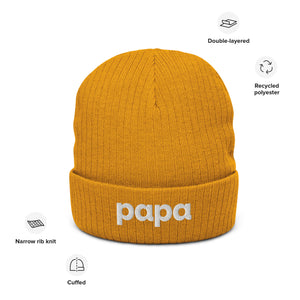 Papa ribbed knit beanie