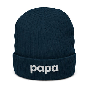 Papa ribbed knit beanie